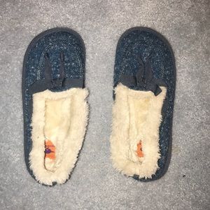 Blue fuzzy slippers